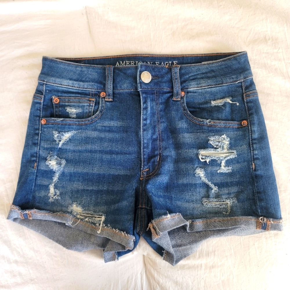 American Eagle Hi-Rise Shortie Ripped Jean shorts